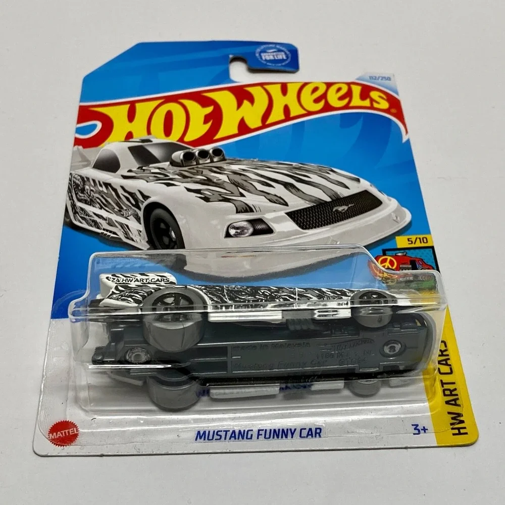 Hot‎ Wheels Mustang Funny Car 112/250 White HW Art Cars 5/10 Black Flames 1:64